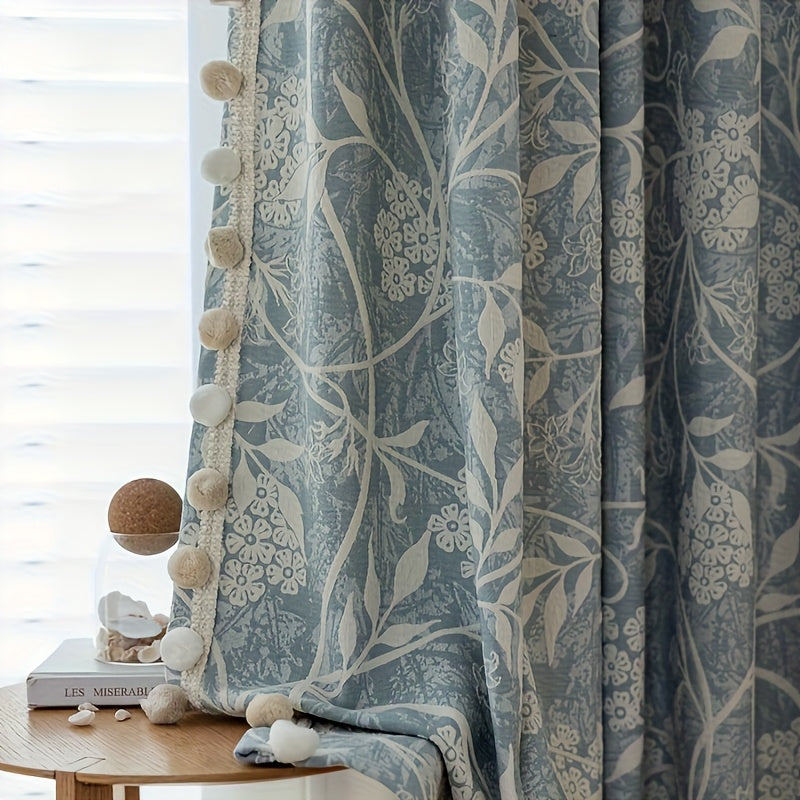 2pcs French Romantic Chenille Jacquard Flowers High Temperature Fixed Blackout Curtains for Living Room Bedroom Door Window Multi Functional Hook Northern Europe Curtain Bedroom Living Room Home Decor Fabric Partition Drapes