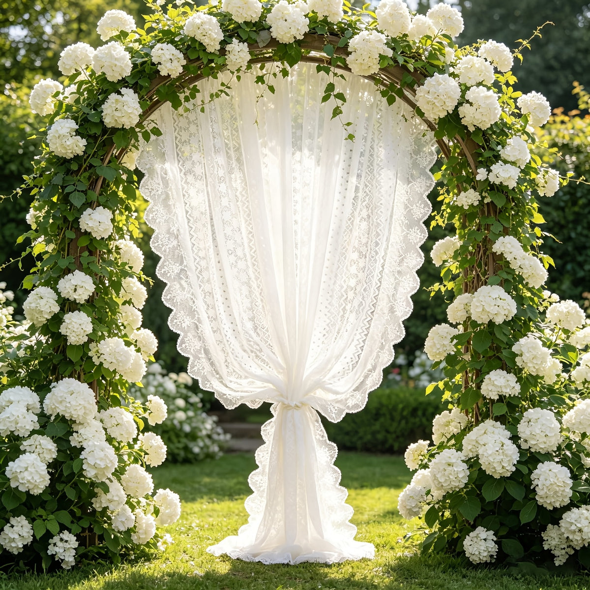 2 Panels Romantic Classical Lace Outdoor Sheer Curtain Light Filtering Window Drapes Rod Pocket for Wedding Bedroom Living Room Or Patio Decor