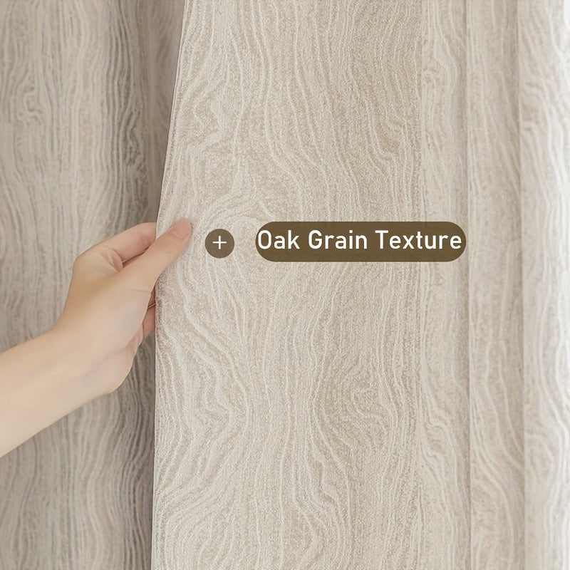 1pc, French Light Luxury Oak Grain Texture Chenille Curtain, 90% High Shading Thickened Curtain, Suitable for Living Room, Bedroom, Villa Home Decoration