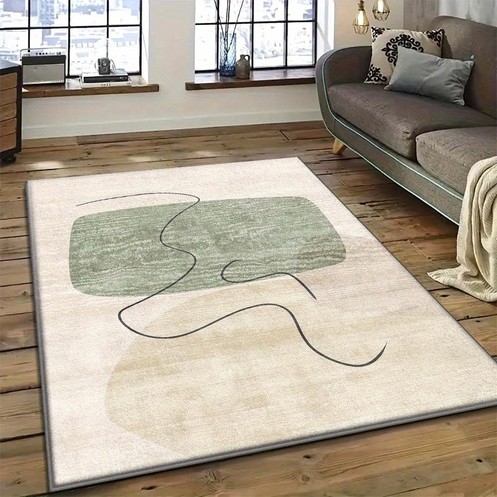 Cream-Style Green Abstract Living Room Rug, Minimalist Sofa And Coffee Table Mat, Home Floor Mat Suitable for Living Rooms, Bedrooms, Dining Rooms, Offices, Coffee Shops, Game Rooms, Hotels, And Pet Rooms As a Home Decor Rug
