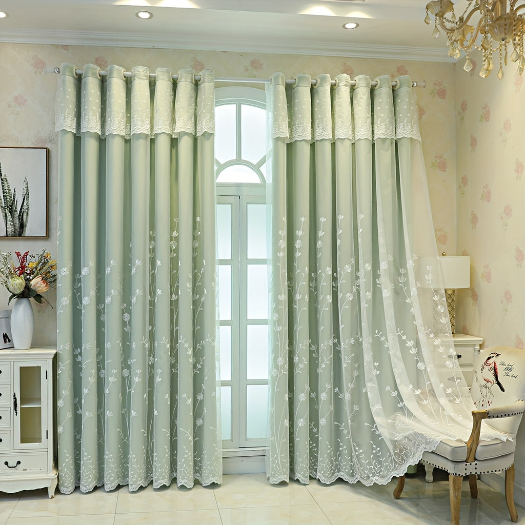 1Panel Nordic Minimalist Embroidered Floral Fabric Sheer Curtain, Top Loop Hanging, Resistant, Room Darkening, Suitable for Living Room, Bedroom, Balcony, Kitchen, Curtain Decoration