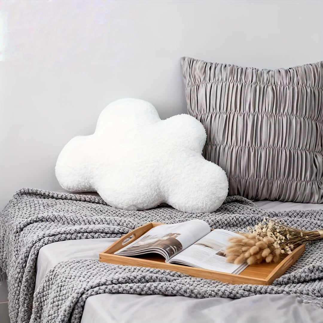 Large White Cloud-Shaped Plush Pillow Cushion - Oversized Grey & White Cloud Bed Sofa Couch Decor, Machine-Washable All-Season Stuffed Cushion with Soft Fill (20.87x14.57inch) for ' Room,,