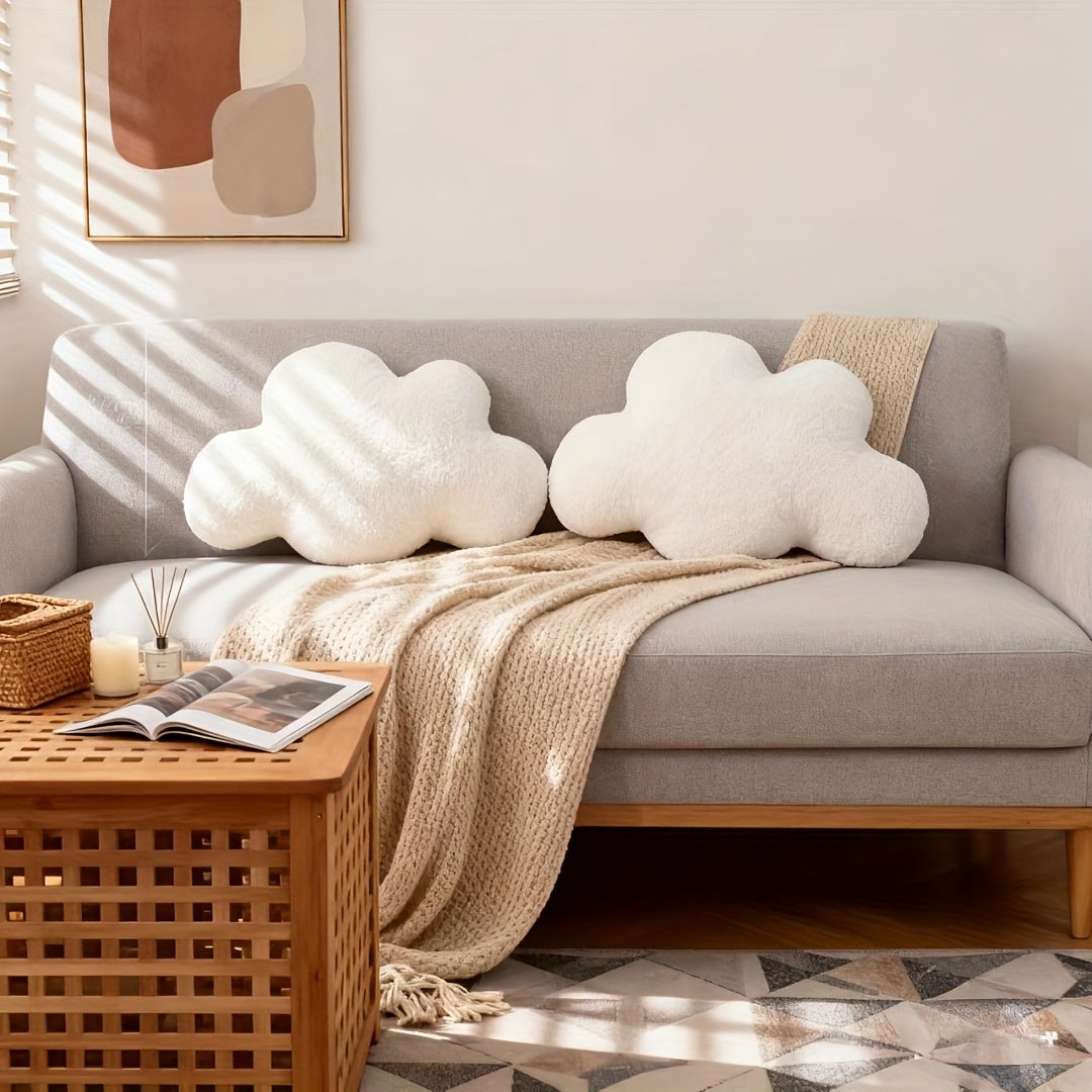 Large White Cloud-Shaped Plush Pillow Cushion - Oversized Grey & White Cloud Bed Sofa Couch Decor, Machine-Washable All-Season Stuffed Cushion with Soft Fill (20.87x14.57inch) for ' Room,,