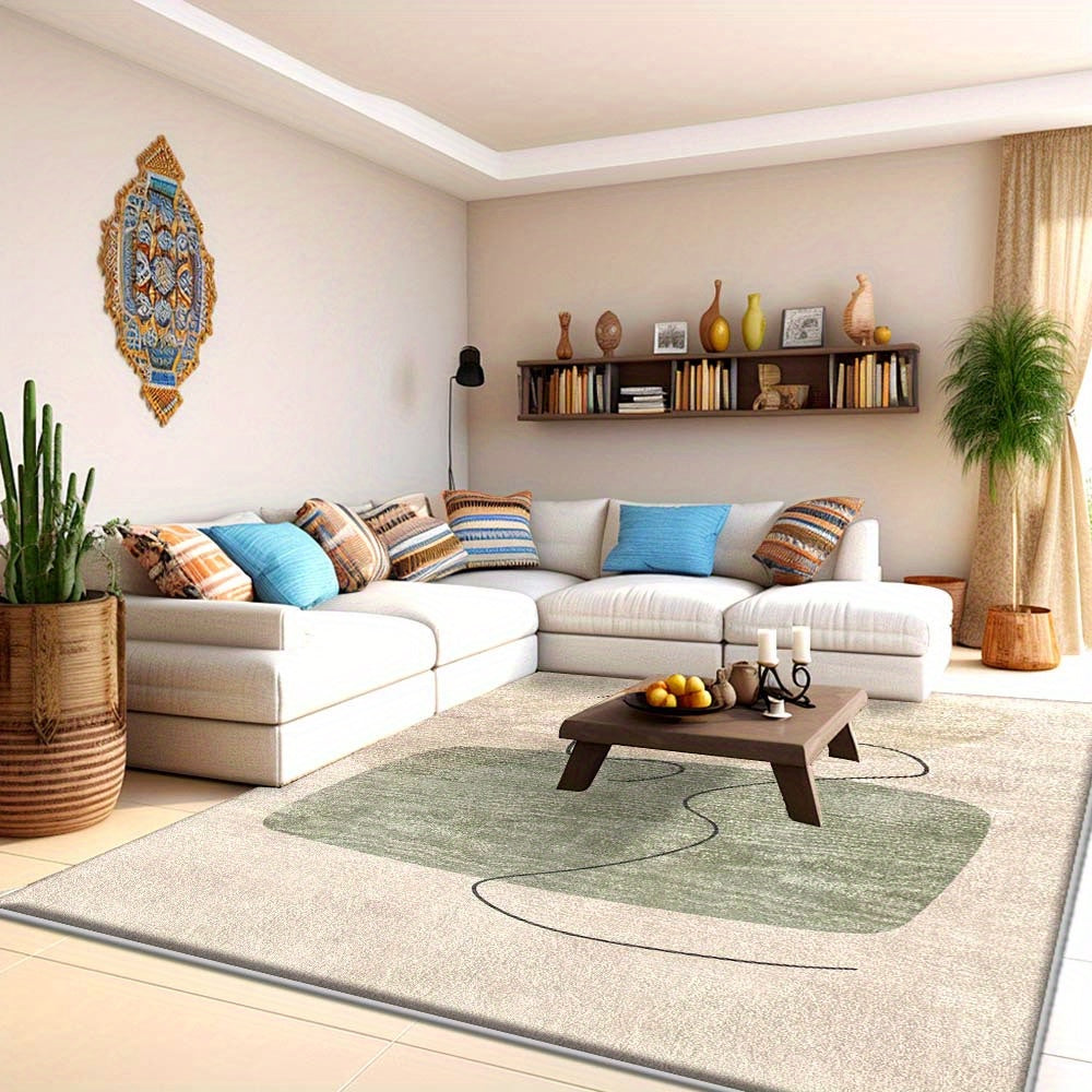 Cream-Style Green Abstract Living Room Rug, Minimalist Sofa And Coffee Table Mat, Home Floor Mat Suitable for Living Rooms, Bedrooms, Dining Rooms, Offices, Coffee Shops, Game Rooms, Hotels, And Pet Rooms As a Home Decor Rug