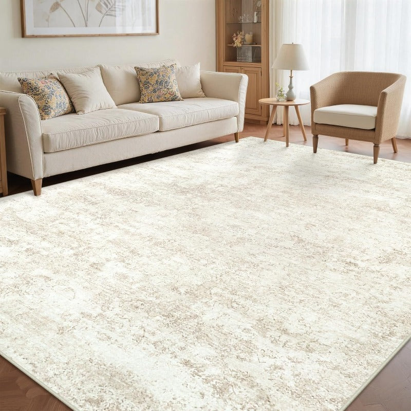 Extra Large Size Velvet at 850G Per Square Meter, Washable Vintage Area Rug for Living Room, Non-Slip Backing, Indoor Floor Mat, Non-Shedding Floral Low Pile Thin Carpet, Suitable for Bedroom, Dining Room, Home Office And Beige
