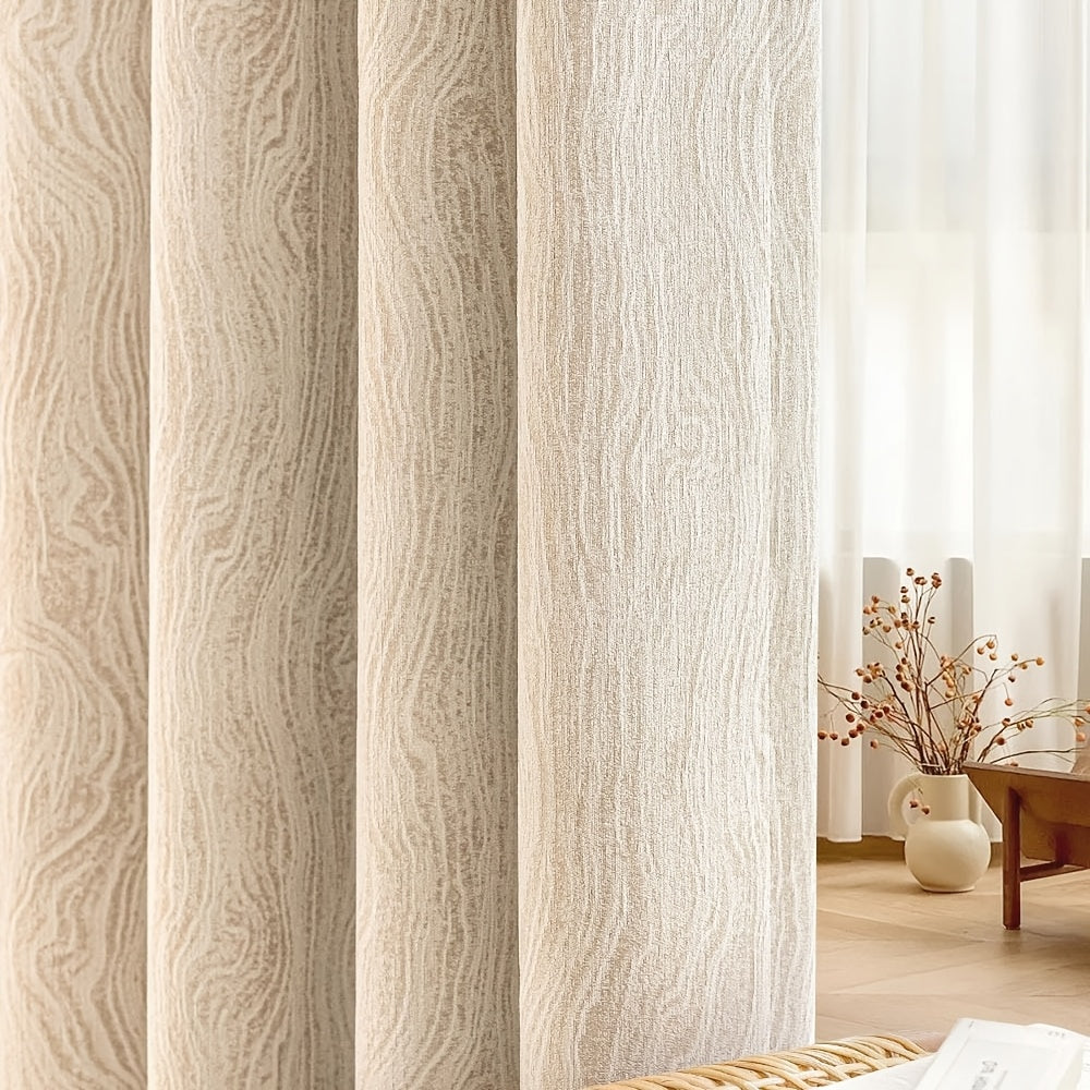 1pc, French Light Luxury Oak Grain Texture Chenille Curtain, 90% High Shading Thickened Curtain, Suitable for Living Room, Bedroom, Villa Home Decoration