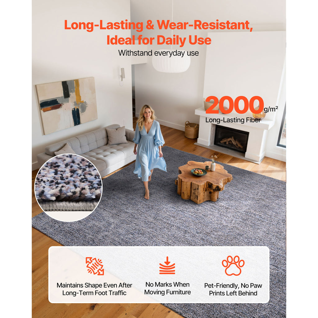 VEVOR Indoor Plush Area Rugs, 8 x 10 ft \u002F 9 x 12 ft Plush Carpet, Area Rugs Furry with Long Plushs Pile, Thick & Durable High-Pile Rug for High-Traffic Areas, Bedroom, Non-Shedding & Non-Slip Backing, Beige\u002FBlue-Gray