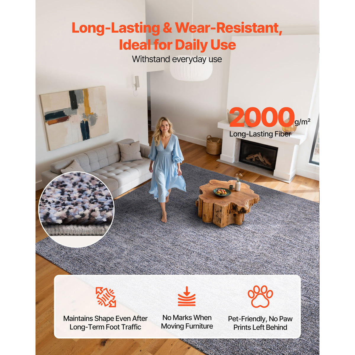 VEVOR Indoor Plush Area Rugs, 8 x 10 ft \u002F 9 x 12 ft Plush Carpet, Area Rugs Furry with Long Plushs Pile, Thick & Durable High-Pile Rug for High-Traffic Areas, Bedroom, Non-Shedding & Non-Slip Backing, Beige\u002FBlue-Gray