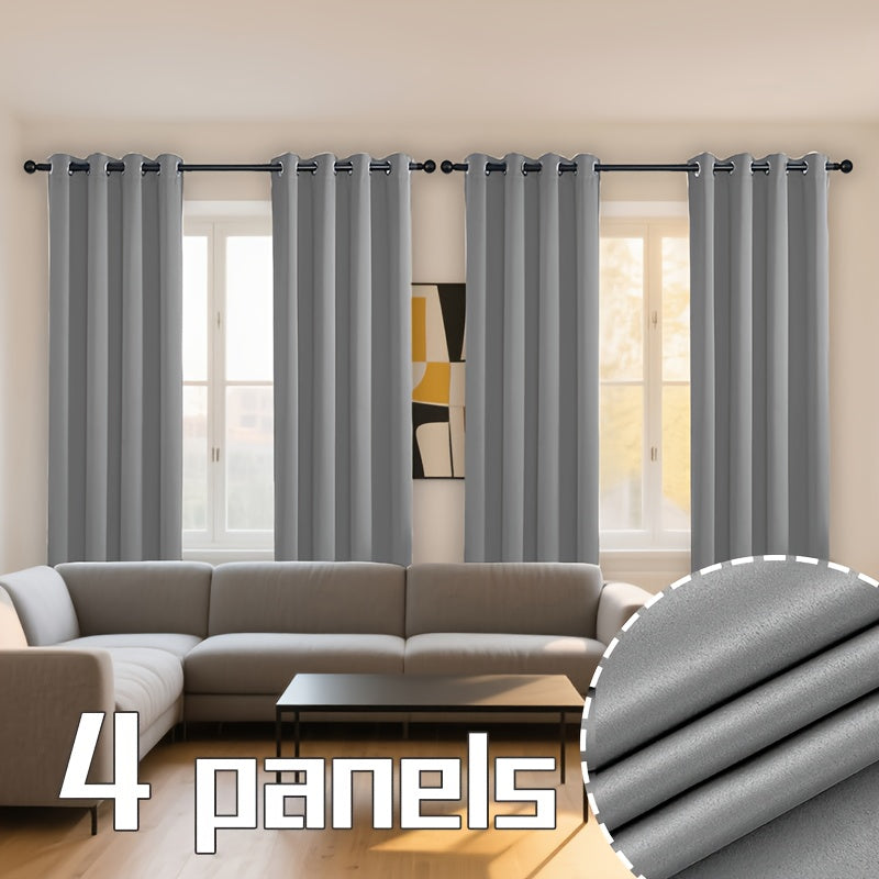 Living Room Bedroom Partition Divider 4-Pack Solid Thermal Blackout Curtains Double-Sided Top Grommet Hanging System