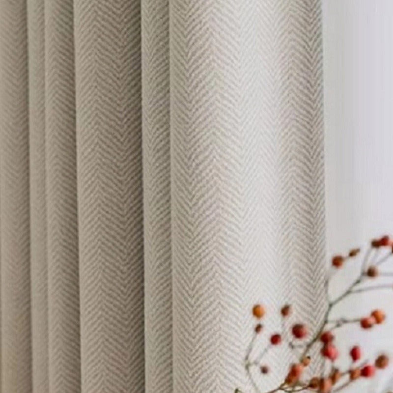 2pcs of Lightweight Luxury Beige Herringbone Patterned Blackout Thermal Sunshade Chenille Curtains for Bedroom And Living Room
