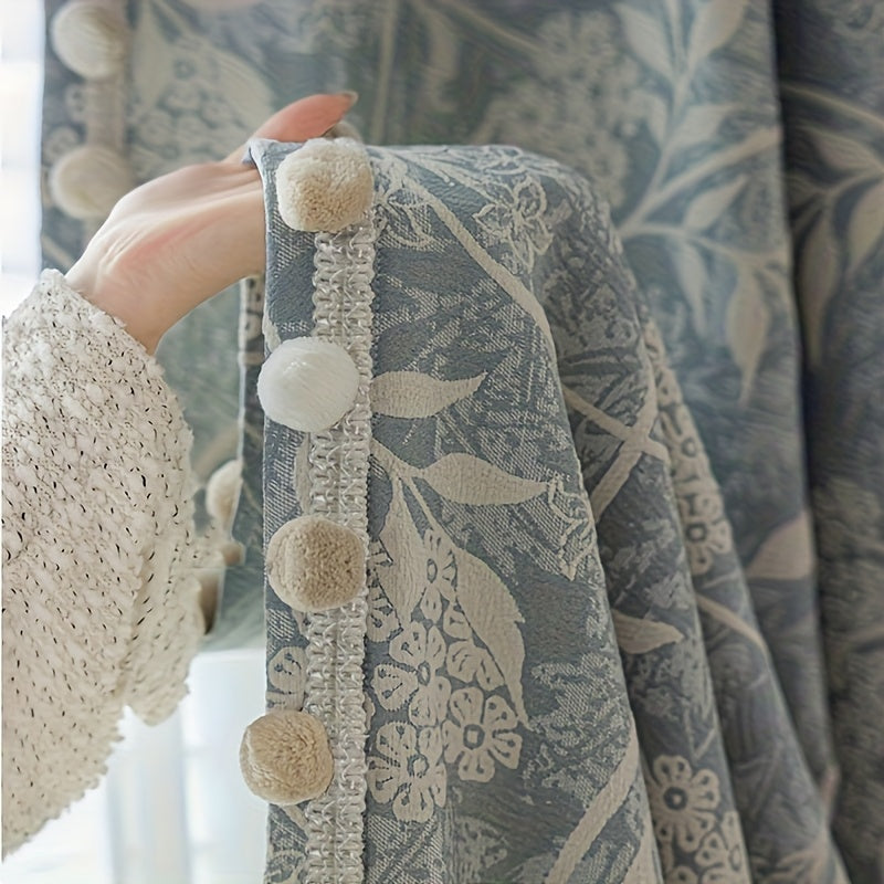 2pcs French Romantic Chenille Jacquard Flowers High Temperature Fixed Blackout Curtains for Living Room Bedroom Door Window Multi Functional Hook Northern Europe Curtain Bedroom Living Room Home Decor Fabric Partition Drapes