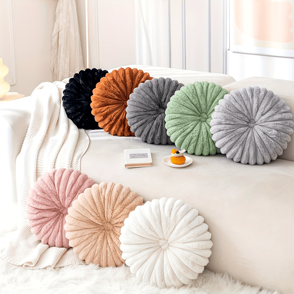 2pcs Fluffy And Comfortable Round Throw Pillows, Washable, with Filler, Living Room Home Decor, Comfortable Modern Home Decoration Pillowcase, for Sofa Sofa Bed House Farmhouse Decoration