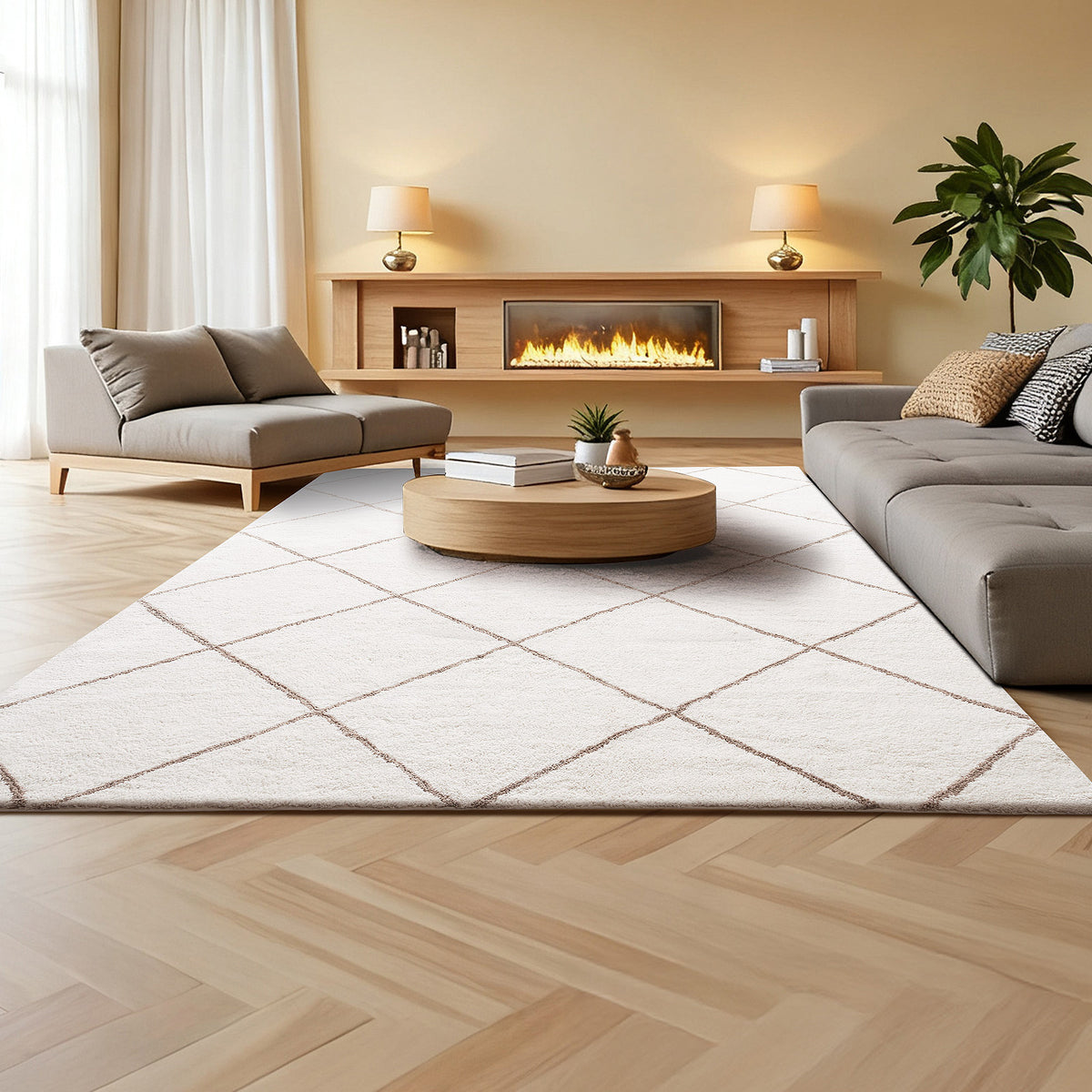 VEVOR Indoor Plush Area Rugs, 8 x 10 ft \u002F 9 x 12 ft Plush Carpet, Area Rugs Furry with Long Plushs Pile, Thick & Durable High-Pile Rug for High-Traffic Areas, Bedroom, Non-Shedding & Non-Slip Backing, Beige\u002FBlue-Gray