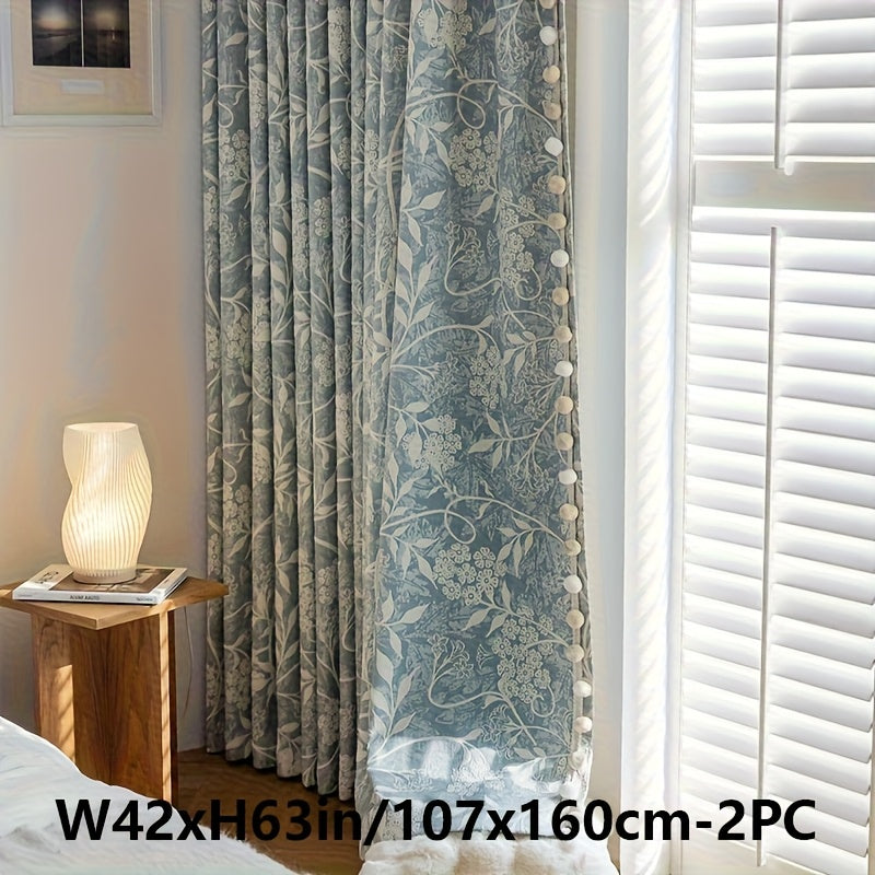 2pcs French Romantic Chenille Jacquard Flowers High Temperature Fixed Blackout Curtains for Living Room Bedroom Door Window Multi Functional Hook Northern Europe Curtain Bedroom Living Room Home Decor Fabric Partition Drapes