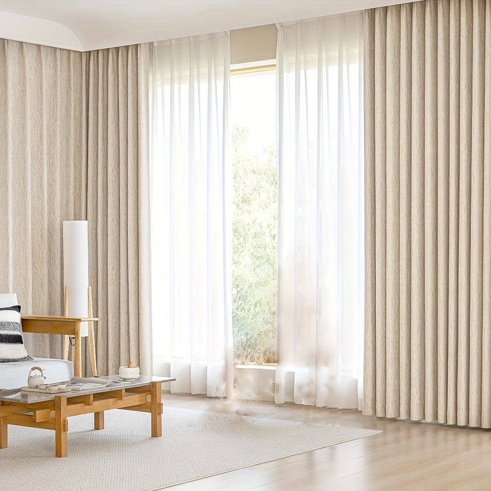1pc, French Light Luxury Oak Grain Texture Chenille Curtain, 90% High Shading Thickened Curtain, Suitable for Living Room, Bedroom, Villa Home Decoration