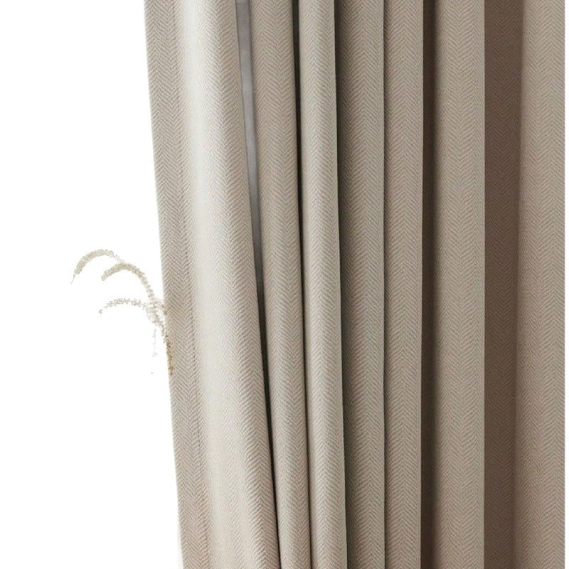 2pcs of Lightweight Luxury Beige Herringbone Patterned Blackout Thermal Sunshade Chenille Curtains for Bedroom And Living Room