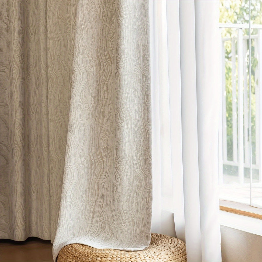 1pc, French Light Luxury Oak Grain Texture Chenille Curtain, 90% High Shading Thickened Curtain, Suitable for Living Room, Bedroom, Villa Home Decoration