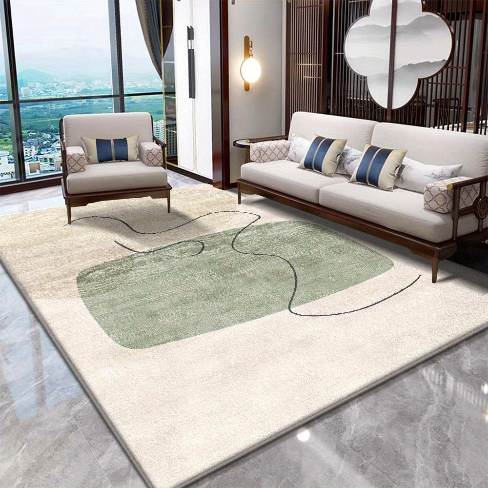 Cream-Style Green Abstract Living Room Rug, Minimalist Sofa And Coffee Table Mat, Home Floor Mat Suitable for Living Rooms, Bedrooms, Dining Rooms, Offices, Coffee Shops, Game Rooms, Hotels, And Pet Rooms As a Home Decor Rug