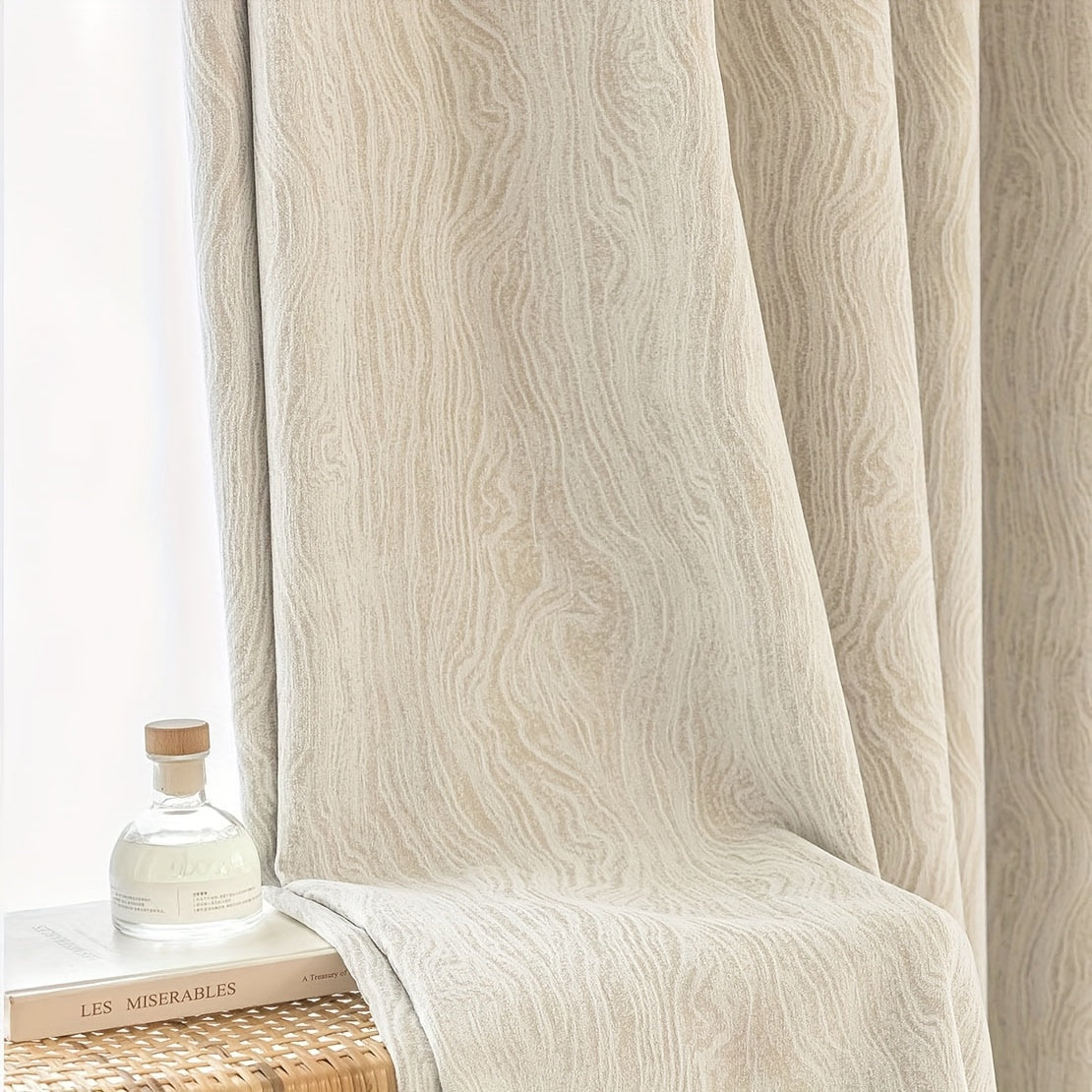 1pc, French Light Luxury Oak Grain Texture Chenille Curtain, 90% High Shading Thickened Curtain, Suitable for Living Room, Bedroom, Villa Home Decoration
