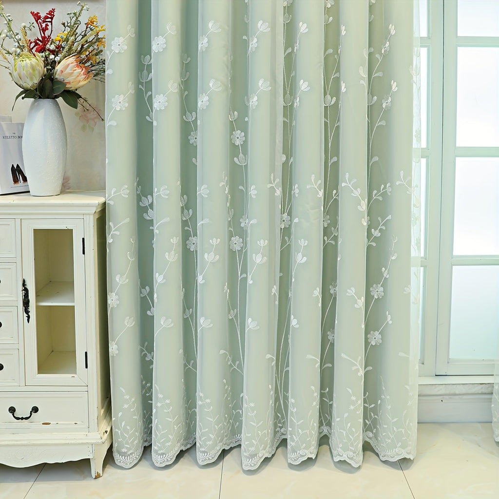 1Panel Nordic Minimalist Embroidered Floral Fabric Sheer Curtain, Top Loop Hanging, Resistant, Room Darkening, Suitable for Living Room, Bedroom, Balcony, Kitchen, Curtain Decoration