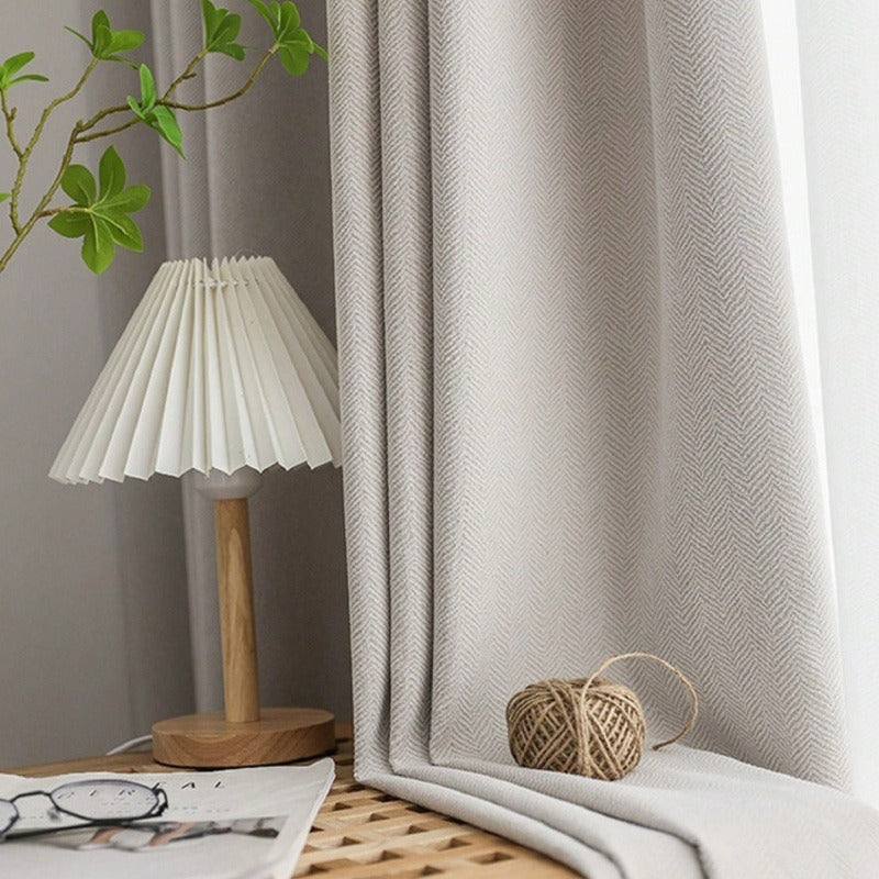 2pcs of Lightweight Luxury Beige Herringbone Patterned Blackout Thermal Sunshade Chenille Curtains for Bedroom And Living Room