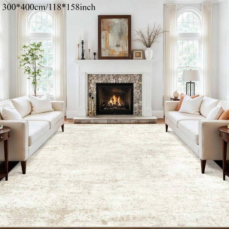 Extra Large Size Velvet at 850G Per Square Meter, Washable Vintage Area Rug for Living Room, Non-Slip Backing, Indoor Floor Mat, Non-Shedding Floral Low Pile Thin Carpet, Suitable for Bedroom, Dining Room, Home Office And Beige