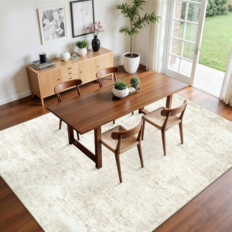 Extra Large Size Velvet at 850G Per Square Meter, Washable Vintage Area Rug for Living Room, Non-Slip Backing, Indoor Floor Mat, Non-Shedding Floral Low Pile Thin Carpet, Suitable for Bedroom, Dining Room, Home Office And Beige