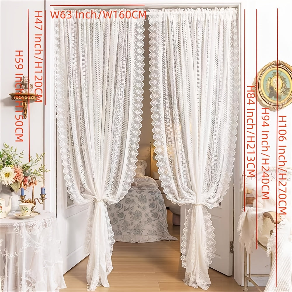 2 Panels Romantic Classical Lace Outdoor Sheer Curtain Light Filtering Window Drapes Rod Pocket for Wedding Bedroom Living Room Or Patio Decor