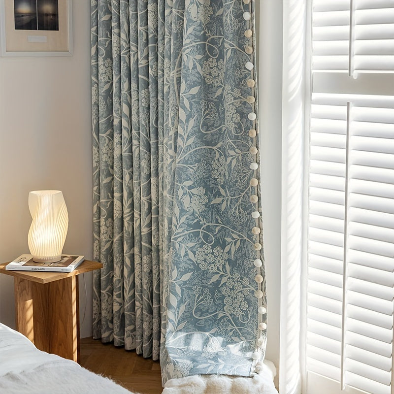 2pcs French Romantic Chenille Jacquard Flowers High Temperature Fixed Blackout Curtains for Living Room Bedroom Door Window Multi Functional Hook Northern Europe Curtain Bedroom Living Room Home Decor Fabric Partition Drapes