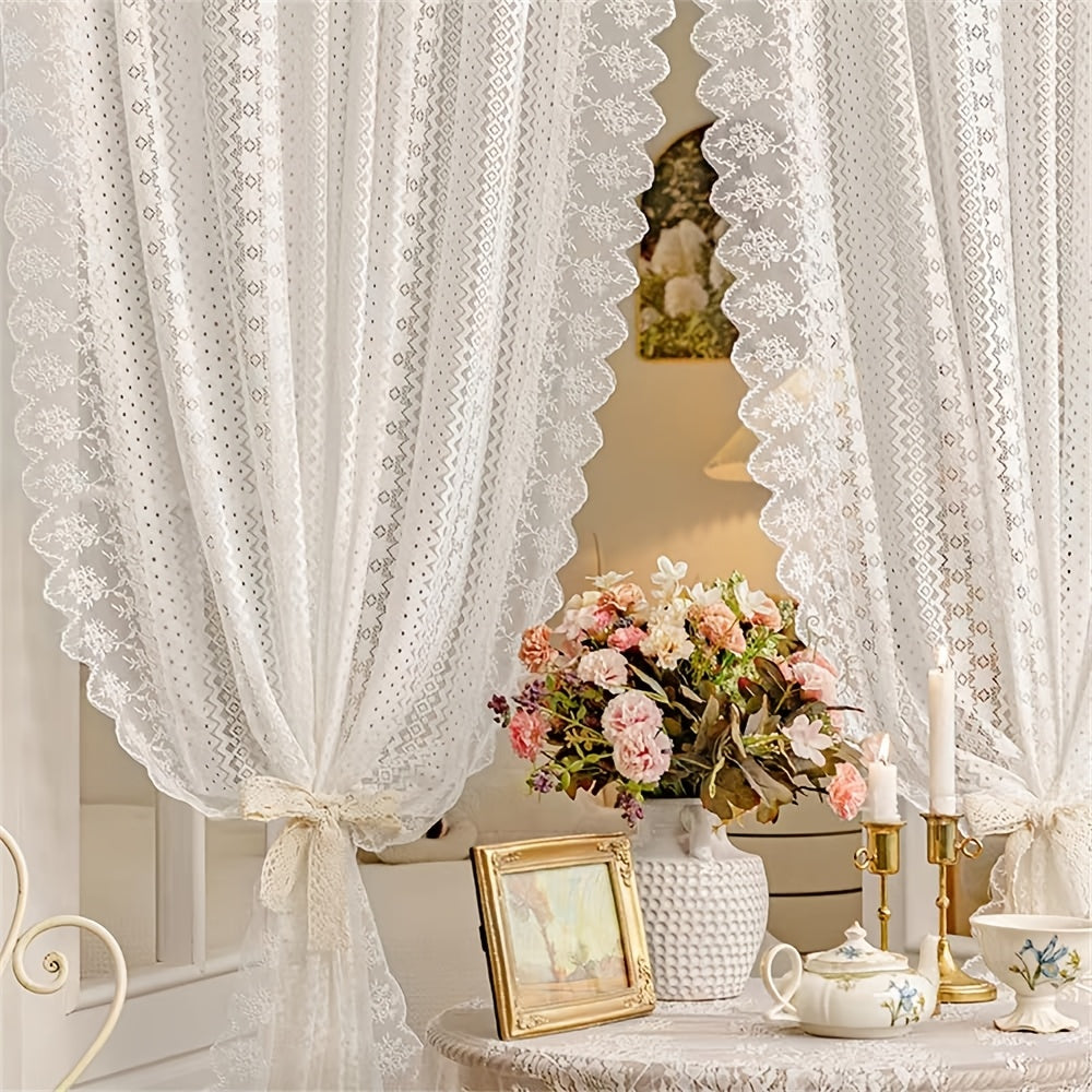 2 Panels Romantic Classical Lace Outdoor Sheer Curtain Light Filtering Window Drapes Rod Pocket for Wedding Bedroom Living Room Or Patio Decor