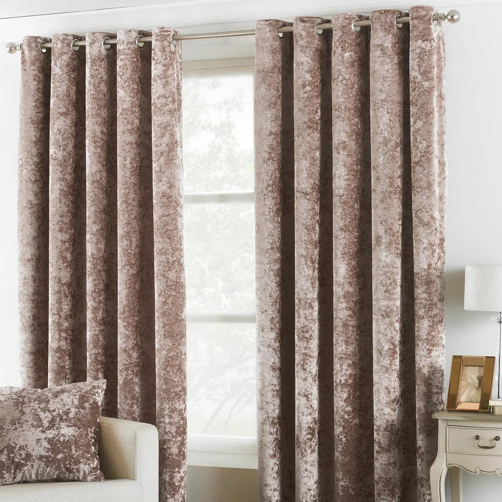Verona Crushed Velvet Eyelet Curtains Oyster