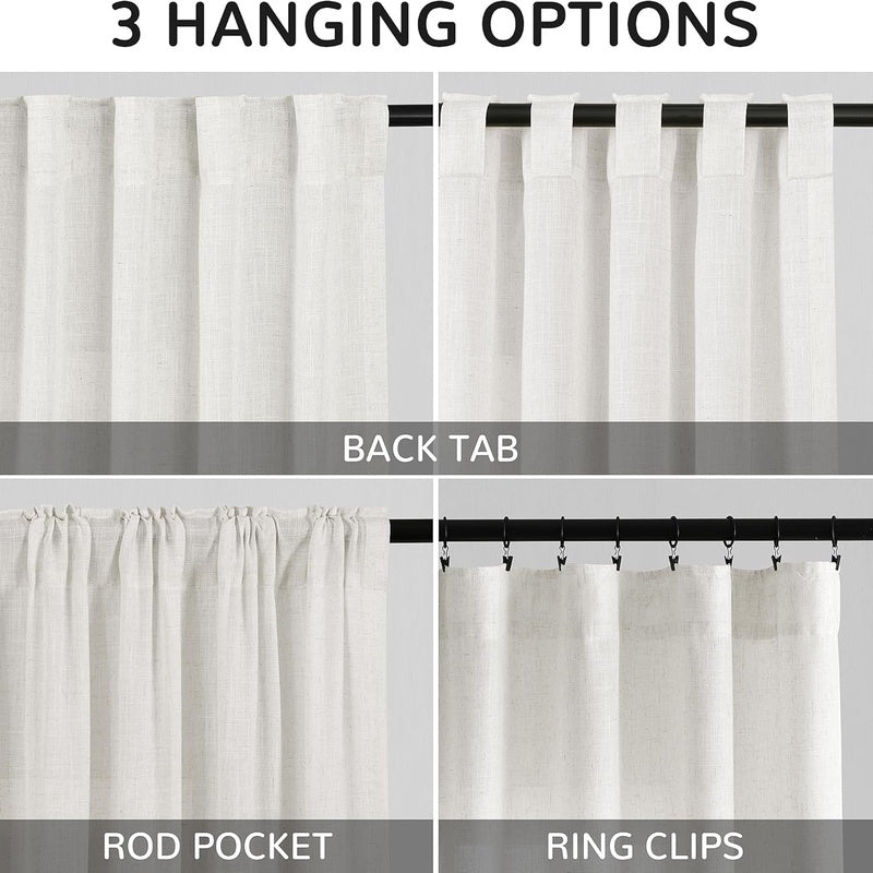 Hokibero 144 Inch Curtains for Living Room Back Tab Extra Long 12 Foot Drapes Sheer Ivory Linen Curtains 144 inch Long for Floor to Ceiling Great Room High Window Sliding Door 12FT Natural 1 Panel