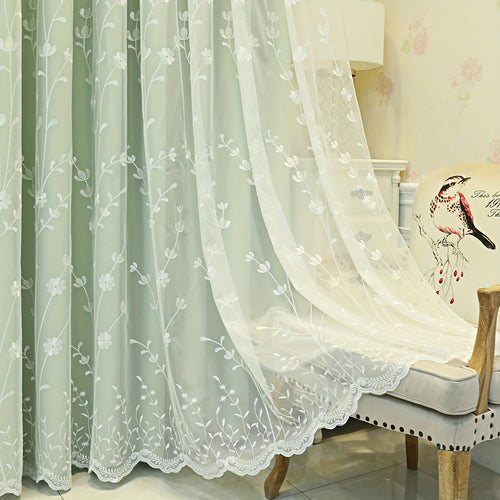 1Panel Nordic Minimalist Embroidered Floral Fabric Sheer Curtain, Top Loop Hanging, Resistant, Room Darkening, Suitable for Living Room, Bedroom, Balcony, Kitchen, Curtain Decoration