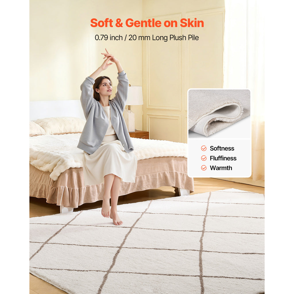 VEVOR Indoor Plush Area Rugs, 8 x 10 ft \u002F 9 x 12 ft Plush Carpet, Area Rugs Furry with Long Plushs Pile, Thick & Durable High-Pile Rug for High-Traffic Areas, Bedroom, Non-Shedding & Non-Slip Backing, Beige\u002FBlue-Gray