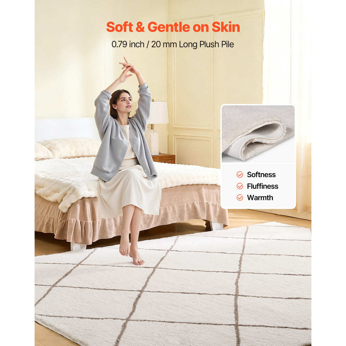 VEVOR Indoor Plush Area Rugs, 8 x 10 ft \u002F 9 x 12 ft Plush Carpet, Area Rugs Furry with Long Plushs Pile, Thick & Durable High-Pile Rug for High-Traffic Areas, Bedroom, Non-Shedding & Non-Slip Backing, Beige\u002FBlue-Gray