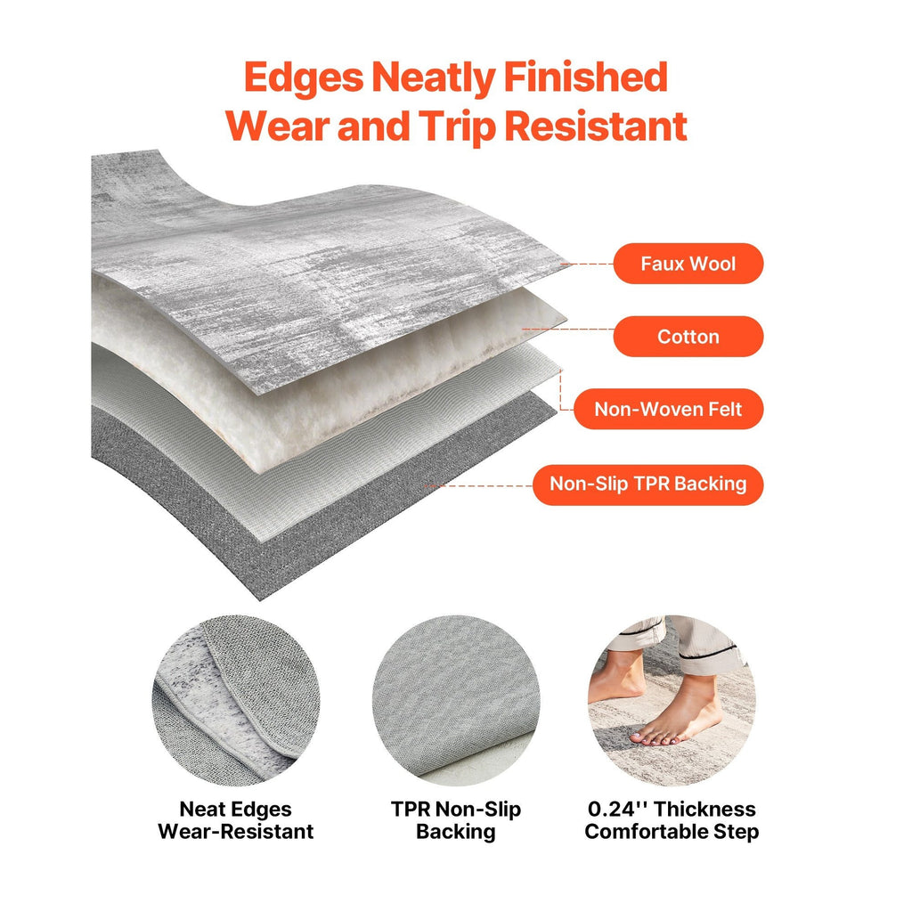 VEVOR Large Area Rug 10 x 14 ft Anti-Skid and Tear-Resistant Floor Mat Modern Gray