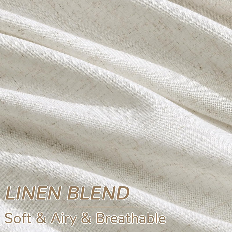 Hokibero 144 Inch Curtains for Living Room Back Tab Extra Long 12 Foot Drapes Sheer Ivory Linen Curtains 144 inch Long for Floor to Ceiling Great Room High Window Sliding Door 12FT Natural 1 Panel