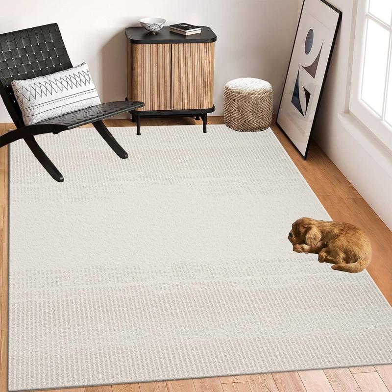Large Modern Neutral-Toned Striped Suitable for Living Room, Bedroom, Office Rug - Handmade Large with Backing, Machine Washable Soft Neutral Striped, Jumbo Sizes for Hallway, Dining Room, Entryway Decor