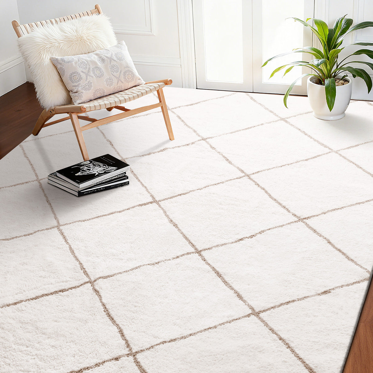 VEVOR Indoor Plush Area Rugs, 8 x 10 ft \u002F 9 x 12 ft Plush Carpet, Area Rugs Furry with Long Plushs Pile, Thick & Durable High-Pile Rug for High-Traffic Areas, Bedroom, Non-Shedding & Non-Slip Backing, Beige\u002FBlue-Gray