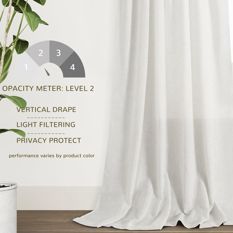 Hokibero 144 Inch Curtains for Living Room Back Tab Extra Long 12 Foot Drapes Sheer Ivory Linen Curtains 144 inch Long for Floor to Ceiling Great Room High Window Sliding Door 12FT Natural 1 Panel