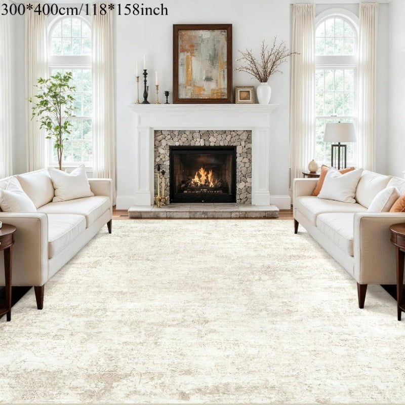 Extra Large Size Velvet at 850G Per Square Meter, Washable Vintage Area Rug for Living Room, Non-Slip Backing, Indoor Floor Mat, Non-Shedding Floral Low Pile Thin Carpet, Suitable for Bedroom, Dining Room, Home Office And Beige