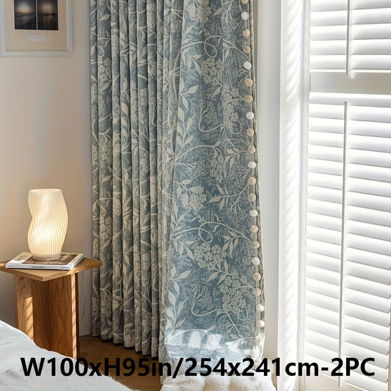 2pcs French Romantic Chenille Jacquard Flowers High Temperature Fixed Blackout Curtains for Living Room Bedroom Door Window Multi Functional Hook Northern Europe Curtain Bedroom Living Room Home Decor Fabric Partition Drapes