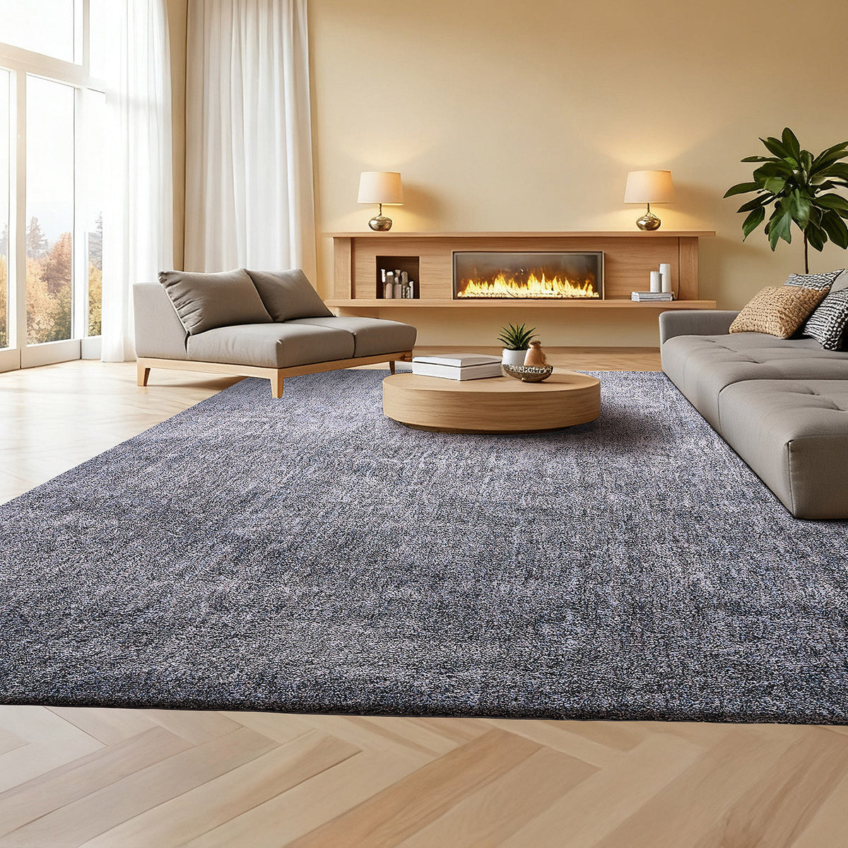 VEVOR Indoor Plush Area Rugs, 8 x 10 ft \u002F 9 x 12 ft Plush Carpet, Area Rugs Furry with Long Plushs Pile, Thick & Durable High-Pile Rug for High-Traffic Areas, Bedroom, Non-Shedding & Non-Slip Backing, Beige\u002FBlue-Gray