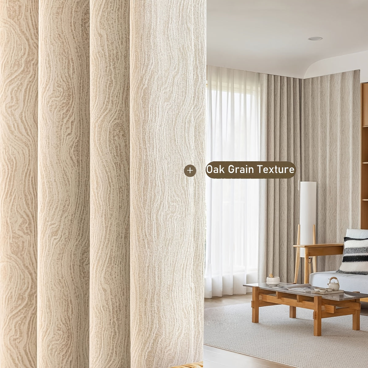 1pc, French Light Luxury Oak Grain Texture Chenille Curtain, 90% High Shading Thickened Curtain, Suitable for Living Room, Bedroom, Villa Home Decoration
