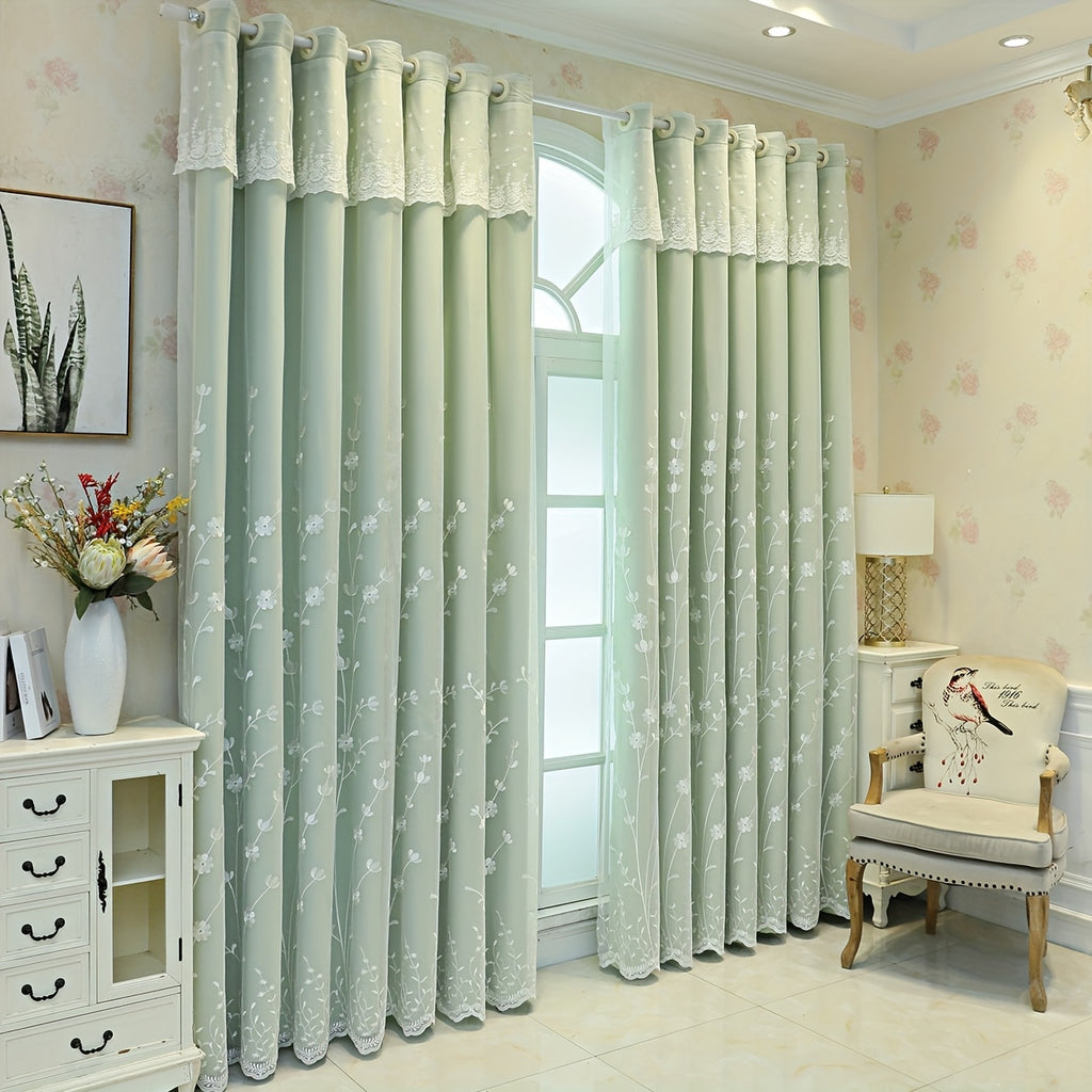 1Panel Nordic Minimalist Embroidered Floral Fabric Sheer Curtain, Top Loop Hanging, Resistant, Room Darkening, Suitable for Living Room, Bedroom, Balcony, Kitchen, Curtain Decoration